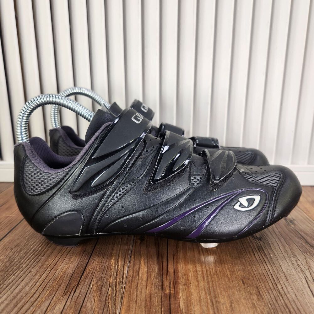 Giro Sante Cycling Shoes Women's Size 6.5 Black Leather Road Biking Straps Clips